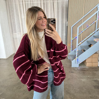 Strickjacke Oversize - Bordeaux x Pink