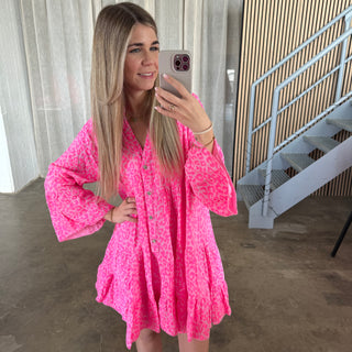 Musselinkleid Neon Leo - Rosa x Pink