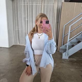 Musselinbluse Streifen - Hellblau x Weiß