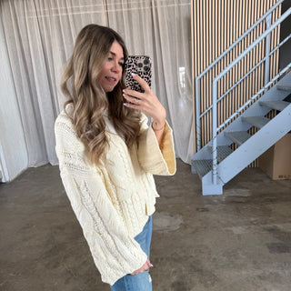 Open Tangled Strickjacke - Creme