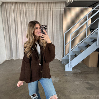 Midsize Strickjacke Perlmutt - Espresso