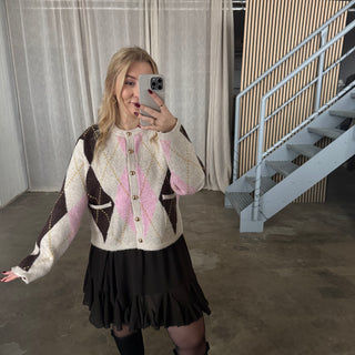 Strickjacke Romy - Rosa x Beige