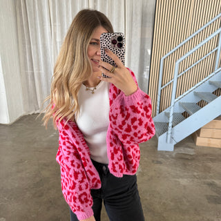 Leo Strickjacke offen - Rot x Pink