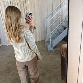 Stripes Zipp Jacke -Beige x Weiß