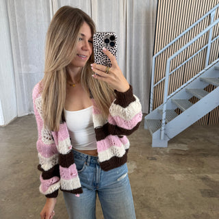 Strickjacke Waves - Braun x Rosa