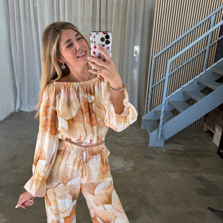 Off Shoulder Top Tropical - Creme Beige