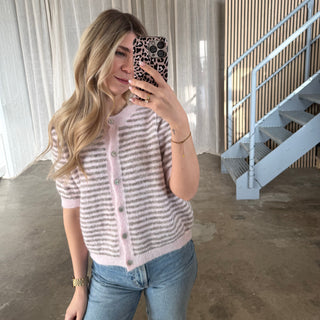 Short Stripes Strickjacke - Rosa x Taupe
