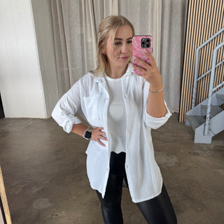 Musselinbluse Button Arms - Weiß
