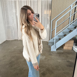 Strickjacke Schleifen & Rand - Creme