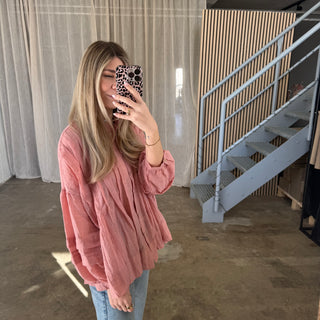 Sheer Oversize Bluse - Coral