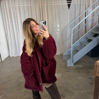 Oversized Teddy Jacke - Bordeaux