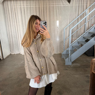 Oversized Strickjacke - Beige