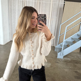 Strickjacke Rüschen Ärmel - Creme