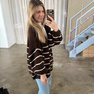 Strickjacke Oversize - Braun x Creme