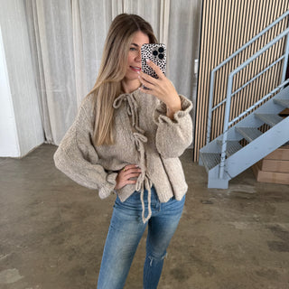 Strickjacke Schleifen - Beige