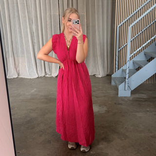 Musselinkleid Rosie - Small Stripes Pink x Rot