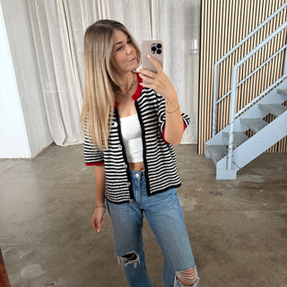 Short Stripes Strickjacke - Weiß x Schwarz