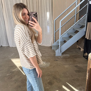 Kurzarm Stripes Strickjacke - Beige x Creme