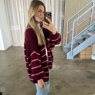 Strickjacke Oversize - Bordeaux x Pink