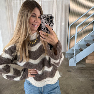 Pullover Soft Waves - Creme x Taupe