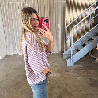 Oversize T-Shirt Stripes - Lila x Creme