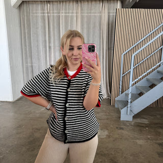 Short Stripes Strickjacke - Weiß x Schwarz