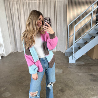 Strickjacke Karos - Pink Browny