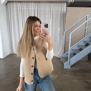 Button Teddy Weste - Camel