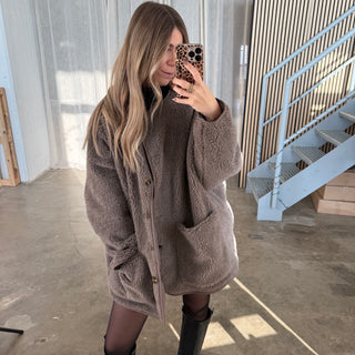 Oversized Teddy Jacke - Taupe