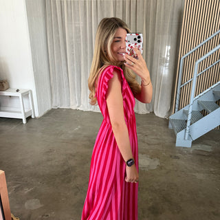 Musselinkleid Rosie - Big Stripes Pink x Rot