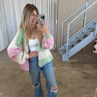 Strickjacke Karos Mint Rosa