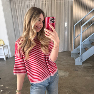 Strickshirt Small Stripes - Rosa x Rot