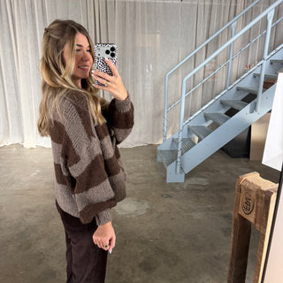 Strickjacke Bella - Taupe x Espresso