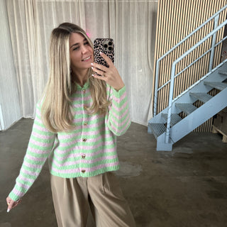 Hearts & Stripes Strickjacke - Rosa x Lime