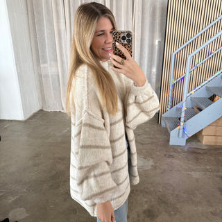 Strickjacke Oversize - Creme x Beige