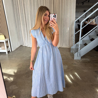 Musselinkleid Rosie - Small Stripes Blau x Weiß