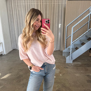 Strickshirt Small Stripes - Beige x Babyrosa