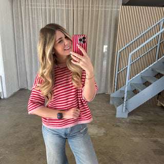 Strickshirt Small Stripes - Rosa x Rot