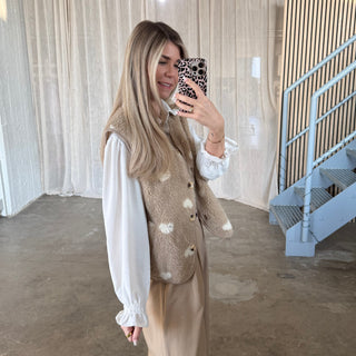 Herzchen Teddy Weste - Beige