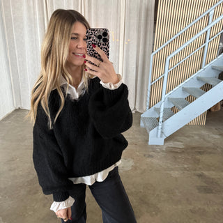 Spitzen Pulli - Schwarz