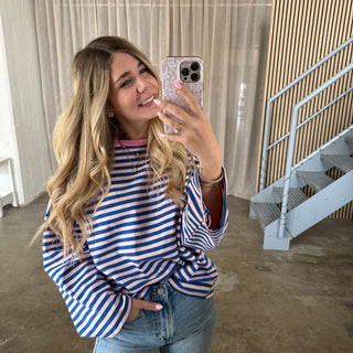 Oversize Longsleeve Stripes - Navi x Rosa