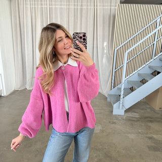 Strickjacke Single Button - Pink