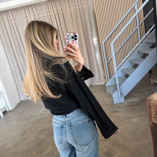 Oversize Musselinbluse - Schwarz