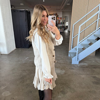 Button Teddy Weste - Creme