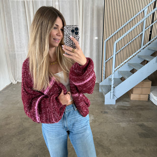 Short Strickjacke Oversize - Bordeaux - Pink