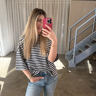 Oversize T-Shirt Stripes - Naviblau x Weiß