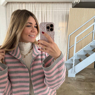Stripes Zipp Jacke - Rosa x Grau