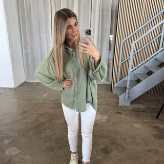 Musselinbluse Oversize - Olive