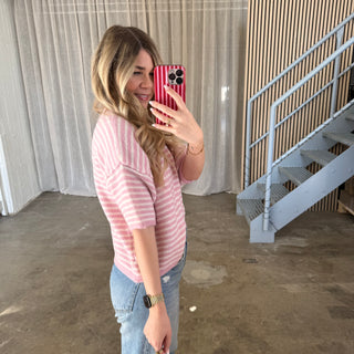 Strickshirt Small Stripes - Rosa x Creme