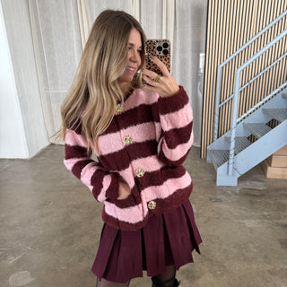 Strickjacke Gold Buttons - Bordeaux x Rosa